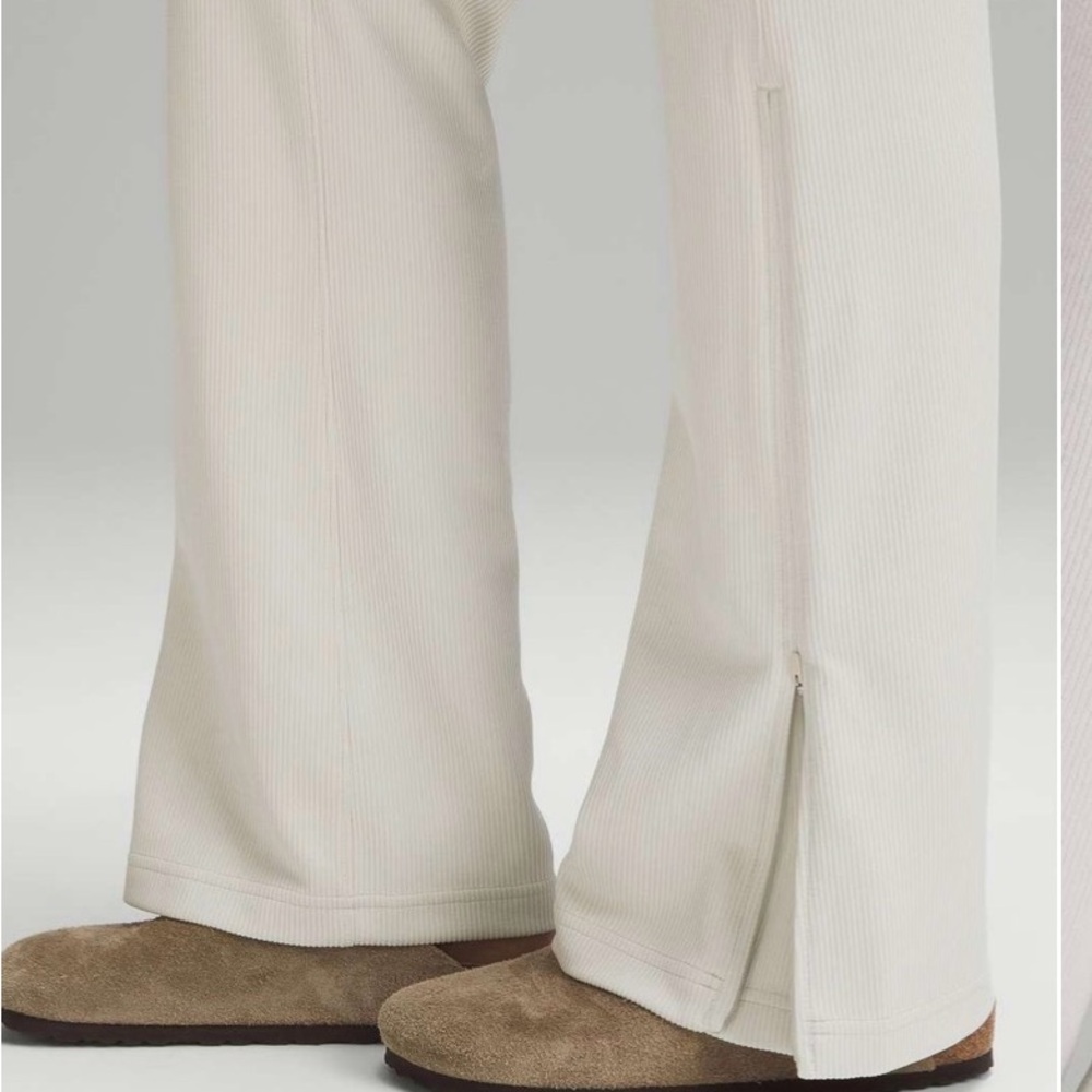 Lululemon Brushed Softstreme Ribbed Zip Flared Pant 32.5" in Bone - size 6 - Picture 3 of 10